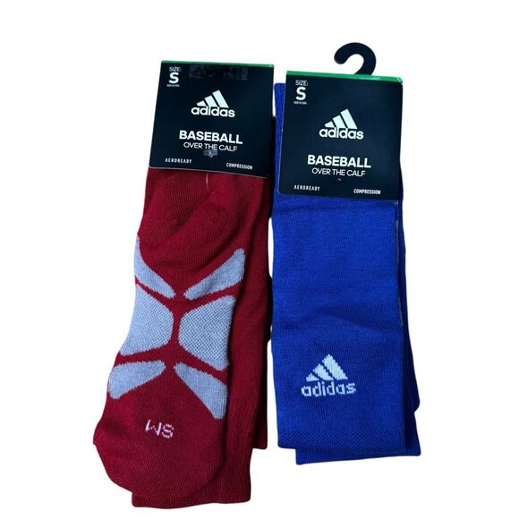 Adidas youth Baseball OVER-The-CALF SOCKS blue and red Compression Sz S NWT - Picture 1 of 5